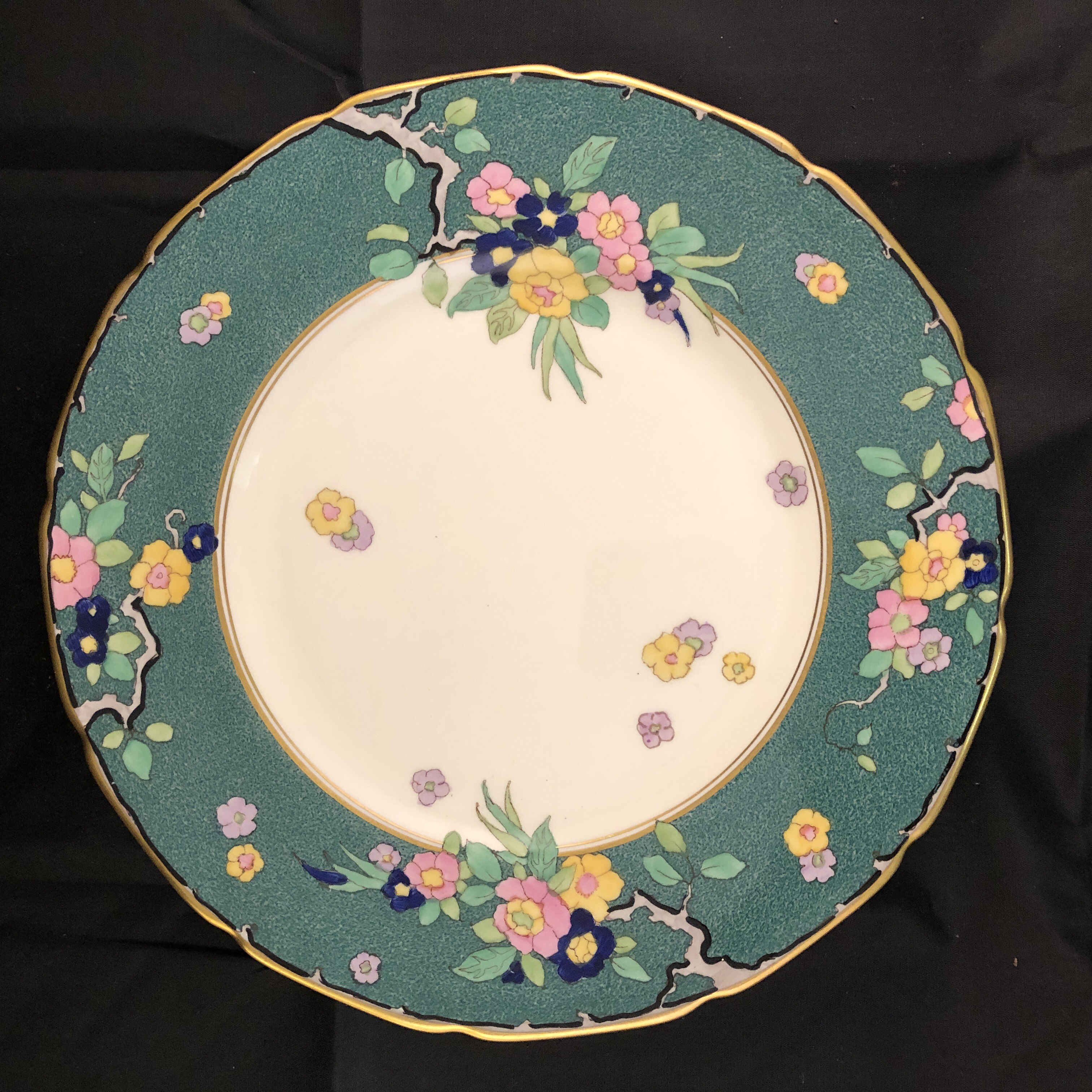 You are currently viewing ROYAL DOULTON  GOLD GILT DINNER PLATE WITH COLORFUL FLOWERS